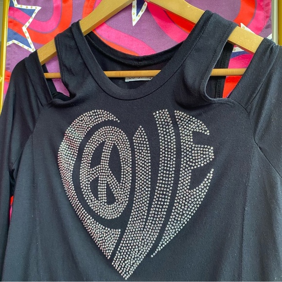 Lauren Moshi Crystal Love Cutout Cold Shoulder Long Sleeve Top Modal Embellished - Picture 4 of 14